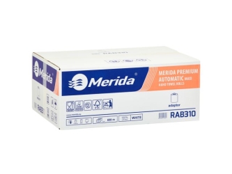 Merida Ręczniki papierowe w roli z adaptorem  PREMIUM AUTOMATIC MAXI, białe, średnica 18,5 cm, długość 100 m, trzywarstwowe, karton 6 rolek (RAB310) - Ręczniki papierowe w roli z adaptorem Merida PREMIUM AUTOMATIC MAXI, białe, średnica 18,5 cm, długość 100 m, trzywarstwowe, karton 6 rolek