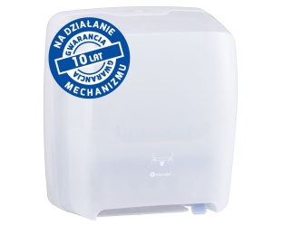 Merida Mechaniczny podajnik ręczników papierowych w rolach  HARMONY AUTOMATIC MAXI, tworzywo, biały transparentny (CHB301) - Mechaniczny podajnik ręczników papierowych w rolach Merida HARMONY AUTOMATIC MAXI, tworzywo, biały transparentny